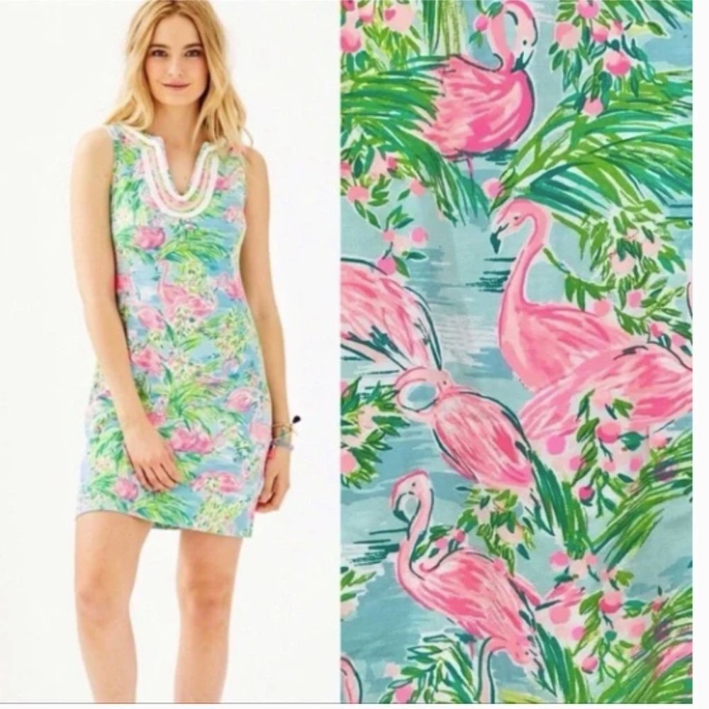 Lilly Pulitzer Harper Shift Dress in Floridita Pink Flamingo pattern Large NWT